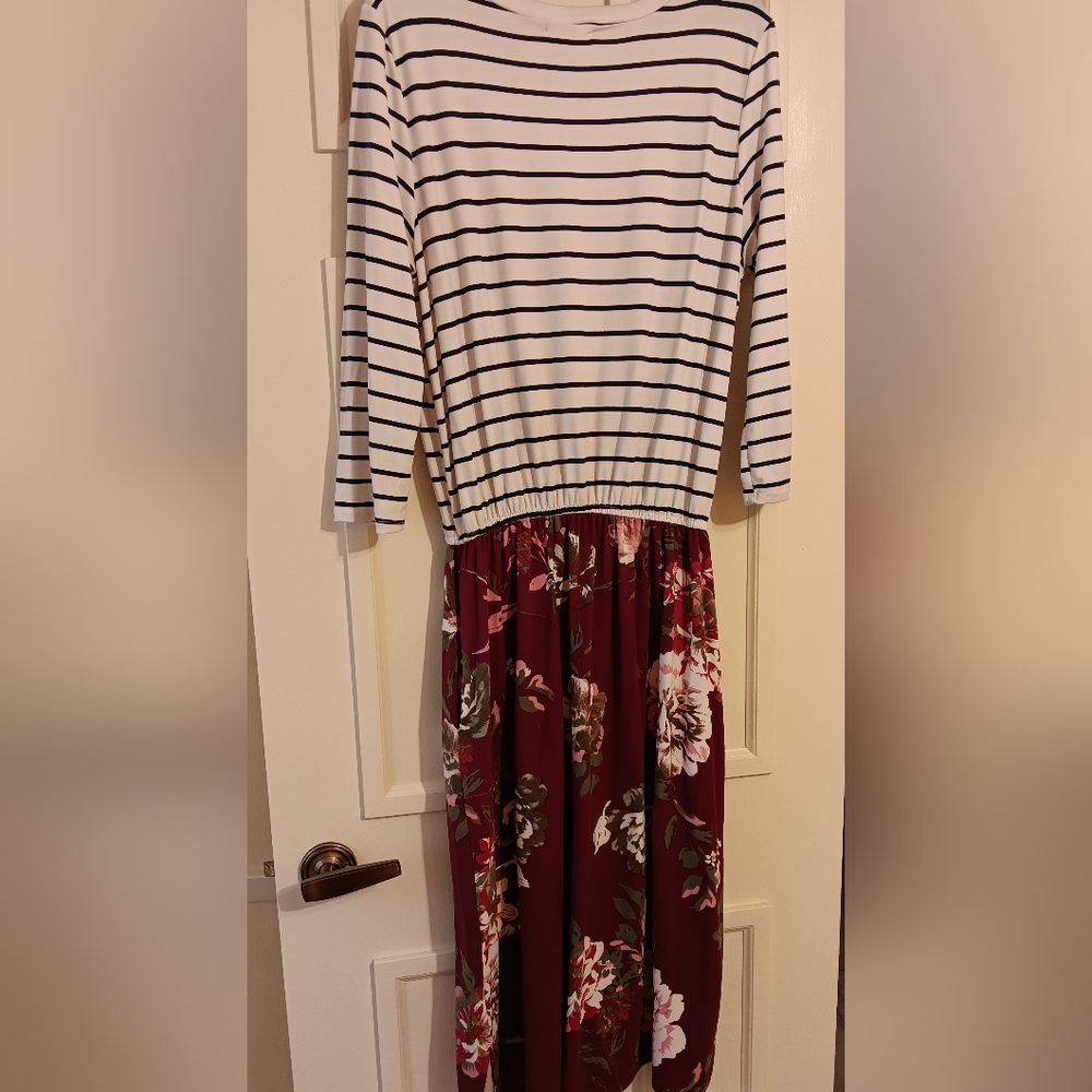 Mixed Print Midi Dress